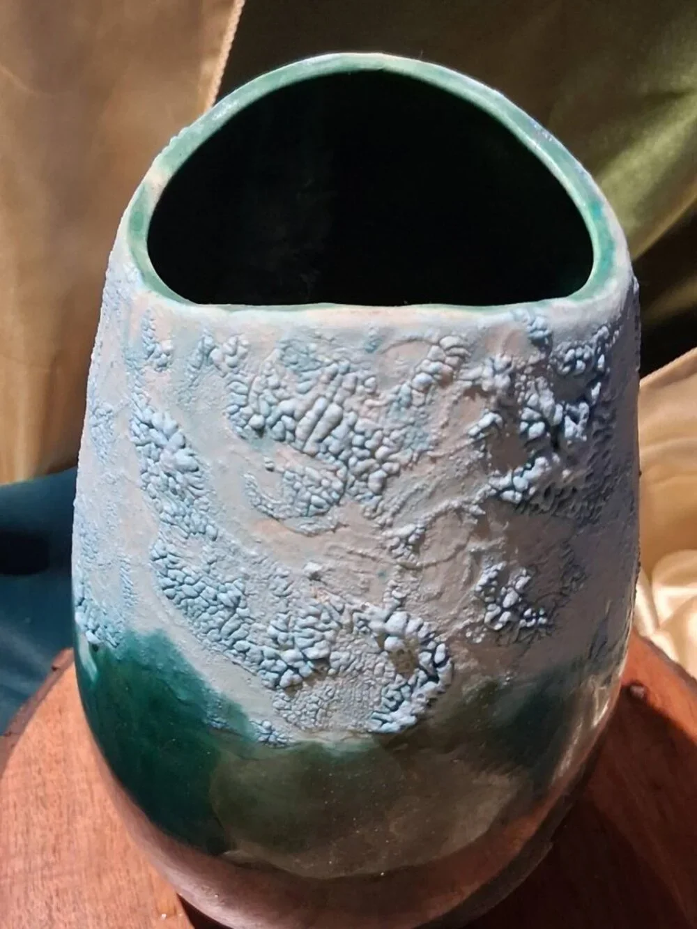 Mid-Century Modern Style studio pottery vase featuring a dramatic crater glaze.